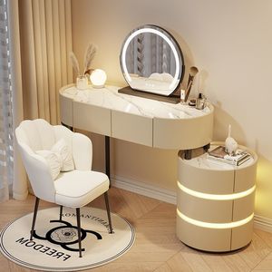 <span class=keywords><strong>Coiffeuse</strong></span> moderne nordique avec miroir lumineux réglable couleur crème pour petites filles, station de maquillage pour chambre à coucher, usage hôtelier, robuste - Product Image 2