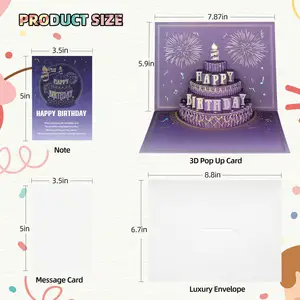 Happy Birthday Card Fireworks Cake 3D Pop Up Birthday Card Gift With Envelope 3d Greeting Cards For Women Men Kids