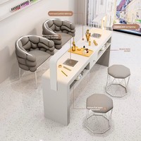Ensemble table et chaise à ongles en bois multifonctionnel - Utilisation simple/double, luxe, tendance, minimaliste, moderne, options personnalisables