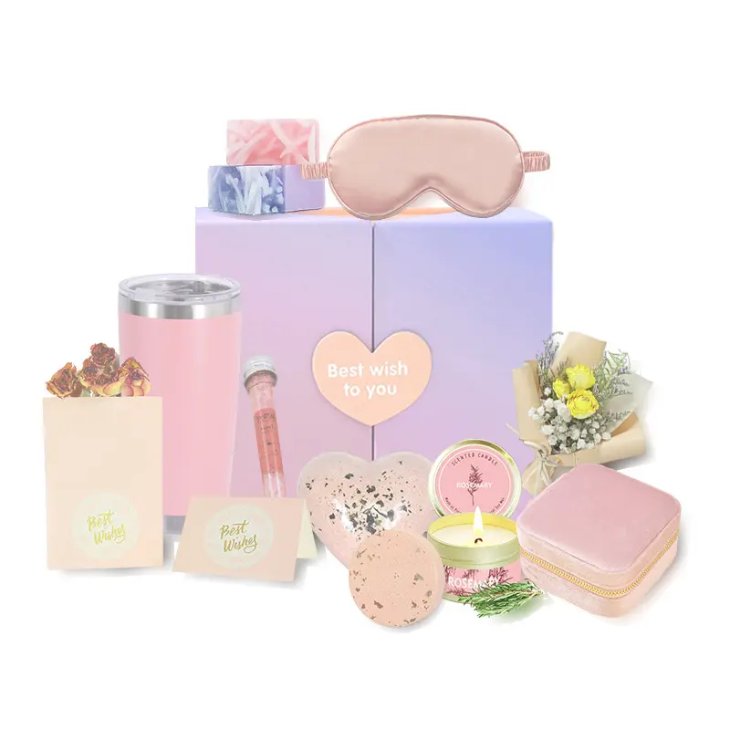 Custom 11Pcs Women Care Get Well Soon Gift Boxed Scented Candle Private Label Thermos Bombs Spa Relaxing Luxury Gift Sets