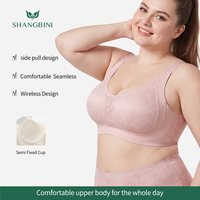 SHANGBINI Soutien-gorge sans couture en jacquard floral, sans armatures, effet liftant, soutien-gorge bralette pour poitrines généreuses, soutien complet, L-5XL