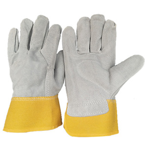 Novel Labor Protection Cowhide Welding <b>Gloves</b> Full Leather Palm Yellow Canvas Cuff Stick Welding Construction Use - Product Image 1