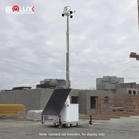 BIGLUX Tour de surveillance solaire mobile avec panneau bifacial 450W, remorque de sécurité avec mât électrique de 6,5 m et contrôleur MPPT à distance