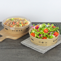 Vente chaude de papier kraft imprimé bol à salade en papier à emporter jetable personnalisé avec couvercle en PET PP