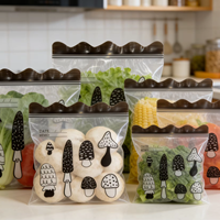 Sacs Ziplock en PE de qualité alimentaire imprimés par gravure personnalisée, résistants au congélateur, pour le stockage de salades en cuisine, sacs refermables réutilisables avec zone d'écriture