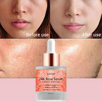 Sérum Éclaircissant Visage HCBR Or 24K 30ml Vitamine E & C Liquide Anti-Rides Anti-Âge Rose pour le Visage Durée de Conservation 3 Ans