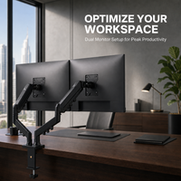 Bras double pour moniteur de bureau gaming à ressort à gaz, revêtement poudré noir, VESA 75x75 100x100, 17-32 pouces, rotation à 90 degrés