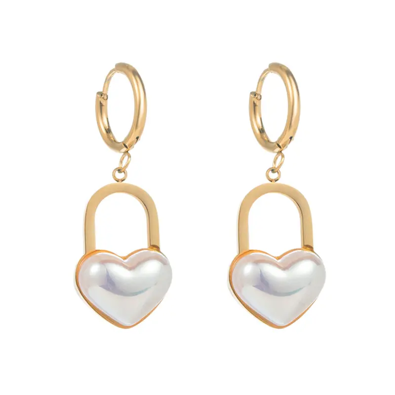 Imitation pearl earrings titanium steel gold heart high-quality temperament earrings