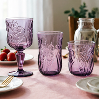 Europese vintage machinaal geperste geëmbosseerde glazen, kleurrijke gegraveerde tumbler glazen, kelken & waterglazen voor feesten