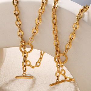 Stainless Steel Ot Buckle Necklace And <b>Bracelet</b> <b>Set</b> Gold For Women Everyday Wear Geometric Design - Product Image 1