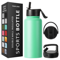 Bouteille d'eau de sport à double paroi isolée avec couvercle à paille et poignée - Bouteille en acier inoxydable réutilisable anti-fuite pour la salle de sport, l'extérieur