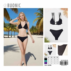 Costume da bagno bikini da donna HDJ nero taglie 42 44 46 48 con laccetti incrociati all'americana per spiaggia - Product Image 1