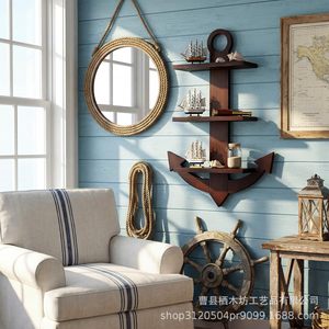 Estante de almacenamiento de madera para montar en la pared, estante de exhibición en forma de barco de 3 niveles para sala de estar, organizador decorativo - Product Image 1