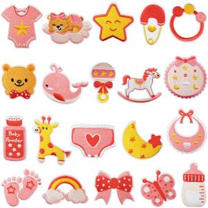 Nouvelles broderies thermocollantes : Étoile rose, Ours, Girafe, Cheval à bascule, Dauphin pour vêtements de bébé - Product Image 1