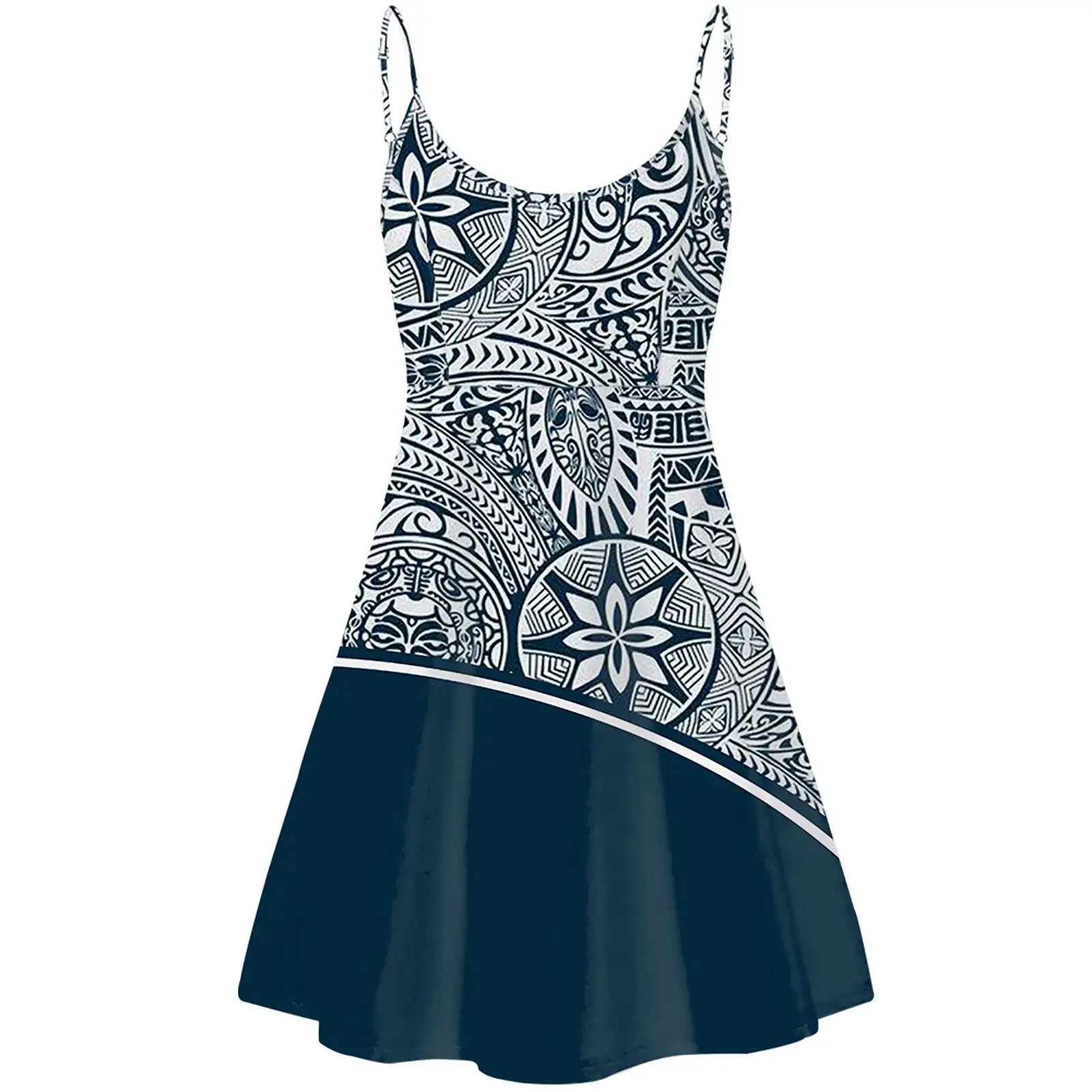 공장 가격 비치 드레스 여성 뜨거운 판매 여성 캐주얼 드레스 Polynesian 인쇄 직물 사용자 정의 패턴 또는 로고 캐주얼 드레스
