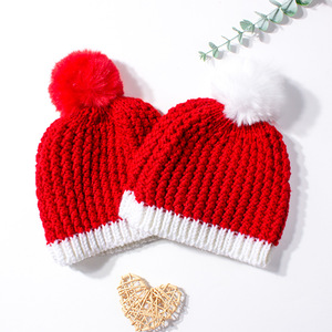 Gorro de punto de algodón navideño para niños pequeños, estilo cálido con patrón bordado, pompón bonito para Otoño e Invierno - Product Image 2