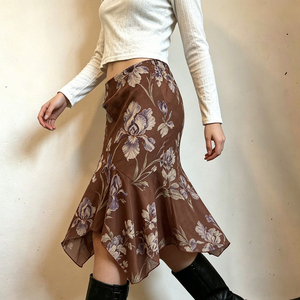 Vintage Digital Print Breathable Irregular Midi Skirt <b>Asymmetrical</b> <b>Hem</b> - Product Image 4