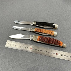 Dual-Blade Folding <strong>Knife</strong> Mirror Polished Blade Utility <strong>Knife</strong> Cattle <strong>Bone</strong> Stag <strong>Handle</strong> Brass Holster Custom Engraved Trapper <strong>Knife</strong> - Product Image 3