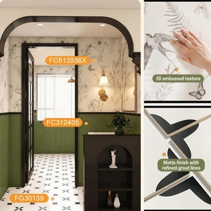 Carrelage <span class=keywords><strong>de</strong></span> sol émaillé, motif tissu imprimé jet d'encre 8 mm en céramique, antidérapant R11, faible absorption d'eau, pour salle <span class=keywords><strong>de</strong></span> bain, balcon, décoration française - Product Image 4