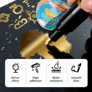 TranSon 2pcs stylos à peinture or à pointes moyennes fines pour marqueurs chromés liquides avec <span class=keywords><strong>effet</strong></span> <span class=keywords><strong>miroir</strong></span> pour modèles de bricolage ensemble en plastique d'art artisanal - Product Image 6