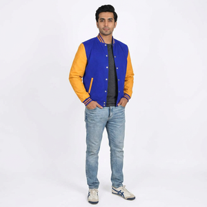 Men Varsity Winter Jacket <b>crafted</b> with high quality outer fabric featuring strong cuffs and button front for cool weather - Product Image 1
