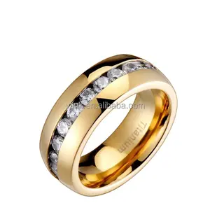Vlink jewelry 8mm comfort fit titanium and tungsten gold plated round shape gemstone men engagement wedding ring