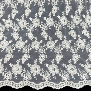 Tissu en dentelle <span class=keywords><strong>de</strong></span> <span class=keywords><strong>coton</strong></span> brodé <span class=keywords><strong>de</strong></span> fleurs marguerites style Cottagecore avec bord festonné pour robe d'été DIY, vêtements et robes <span class=keywords><strong>de</strong></span> poupée - Product Image 1