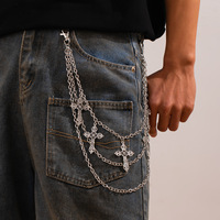 Chaîne de Pantalon Multicouche en Métal, Bijou Punk Tendance Très Vendue, Chaîne Hip Hop Faite à la Main avec Pendentif Croix pour Hommes et Femmes