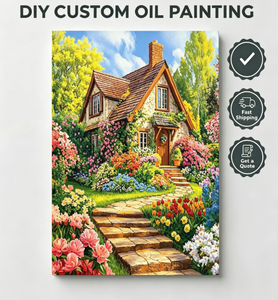 Dipinto Digitale Personalizzato su Tela Songwoo, Casa di Campagna Inglese con Giardino <span class=keywords><strong>in</strong></span> <span class=keywords><strong>Fiore</strong></span>, Pittura a Numeri - Product Image 1