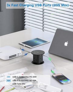 Presa Elettrica Retrattile Industriale per Uso Ospedaliero, Standard UK, 1,8m, Nera, con 4 Prese UK, USB-C, WiFi, Telecomando, in ABS - Product Image 6