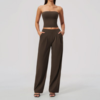 Set Pakaian Yoga Wanita Model Tube Top, Bahan Bernapas Cepat Kering, Kontrol Perut Pinggang Tinggi, Setelan Fitness Kasual