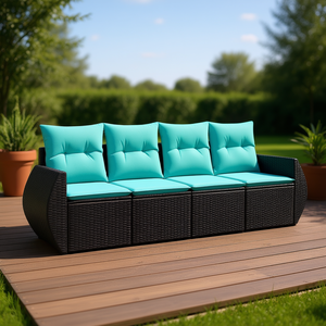 Conjunto de Sofá de Patio de Ratán Sintético Negro con Cojines, Muebles de Exterior de 4 Plazas, Estilo Contemporáneo - Product Image 2