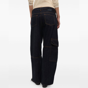 <span class=keywords><strong>Jeans</strong></span> a gamba larga a vita bassa da donna personalizzati di fabbrica con toppa scozzese pesante e ampia tasca laterale decorata pantaloni retrò dimagranti - Product Image 3