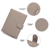 Porte-passeport en cuir véritable ultra-fin avec fermeture à boucle, doublure en polyester unisexe, rangement pour billets et cartes