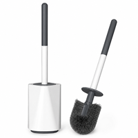 Brosse de toilette économique à double installation, poils souples haute densité, manche long, base de séchage scellée pour le nettoyage de la salle de bain