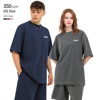 Streetwear personnalisé teinture éblouissante blanchiment en détresse 350 grammes poids lourd 100% coton hommes shorts surdimensionnés ensembles de t-shirts