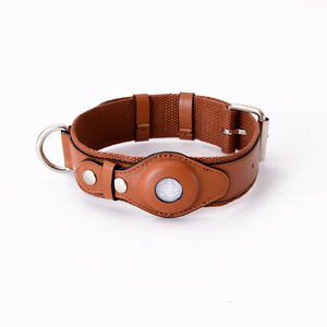 Collar de cuero para mascotas personalizable al por mayor con decoración de piel patrón sólido MOQ bajo para perros y Airtag Collar para perros Collar para mascotas - Product Image 5