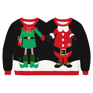 Double Body Deux Personnes Elfe Père Noël Ugly Christmas 3D Sweater - Product Image 4
