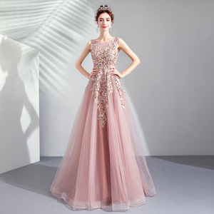 Vestido de Noche Elegante y Discreto para Fiesta, Baile, o Boda, Largo hasta el Suelo, Cuello en V, Sin Mangas, Transparente, Tallas Grandes, con Bordado, para Dama de Honor, Colección 2025 - Product Image 4