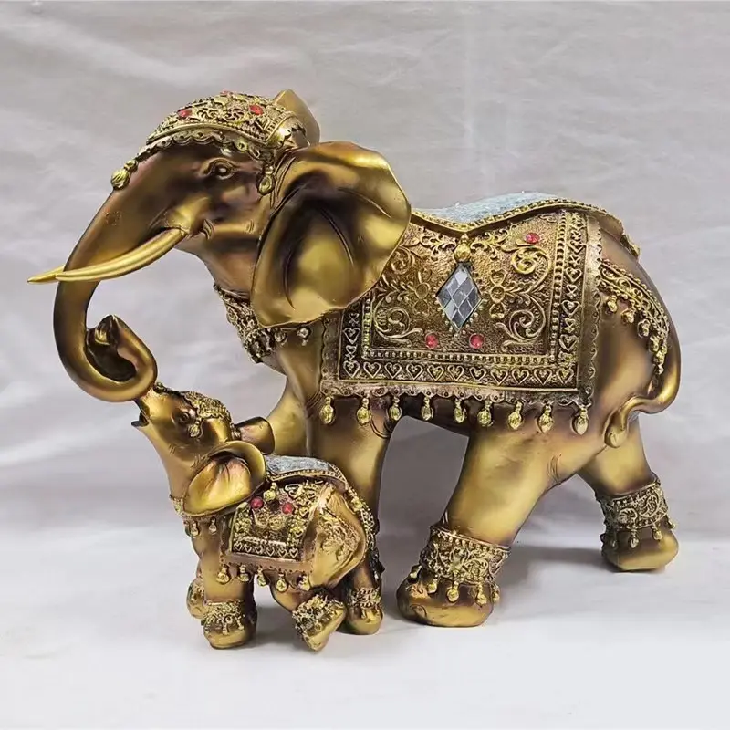Goldene bron zierte kunden spezifische Harze lef anten figur zarte schöne Elefanten statue handgemachte niedliche Baby elefanten serie