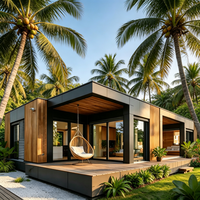 Maison préfabriquée en bois haut de gamme avec piscine, design moderne de toit plat, maison de luxe pour jardin, plage ou montagne