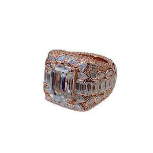 Luxury <b>Emerald</b> Cut VVS Moissanite Men's Sterling <b>Silver</b> Rhodium Plated Prong Setting Third Party Certified Hip Hop <b>Ring</b> Tishya - Product Image 1