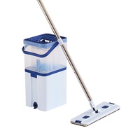 Nouvel arrivage : Ensemble serpillière plate avec seau de lavage mains libres à essorage intégré, pour séparation eau propre/eau sale, en microfibre, pour nettoyage de sols humides et secs