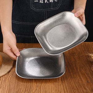 Assiette carrée en acier inoxydable 18cm 20cm 22cm, assiette creuse pour le service des aliments, usage commercial - Product Image 1