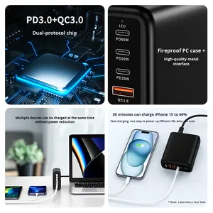 Chargeur 120w multi-ports chargeur USB-<span class=keywords><strong>C</strong></span> 65W PD charge rapide <span class=keywords><strong>prise</strong></span> de bureau Compatible pour <span class=keywords><strong>Apple</strong></span> pour ordinateur portable Slim Design EU US 20V - Product Image 2