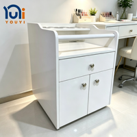 Chariot de Salon Blanc avec Meuble de Rangement, Chariot Utilitaire Roulant pour Salon de Manucure, Coiffure, Spa et Institut de Beauté
