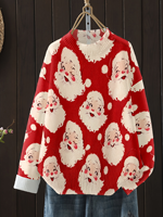 Suéter Navideño para Mujer con Estampado de Muñeco de Nieve y Árbol, Cuello Redondo, Transferencia Térmica, Personalizado para Uso Diario Informal y Festivo