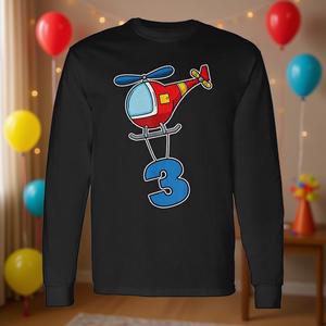 T-shirt a maniche lunghe per bambini con elicottero di compleanno numero 3 - Product Image 3