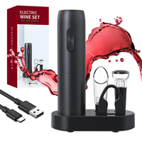 Tire-bouchon électrique rechargeable automatique Type-C noir avec coupe-capsule, bouchon de vin sous vide et verseur