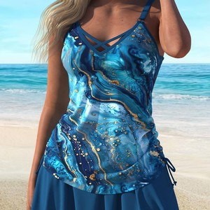 European Style Two Piece Swimsuit <b>Plus</b> <b>Size</b> 1XL 2XL 3XL 4XL 5XL With Bra Pads No <b>Underwire</b> Conservative <b>Swimwear</b> For Women - Product Image 2